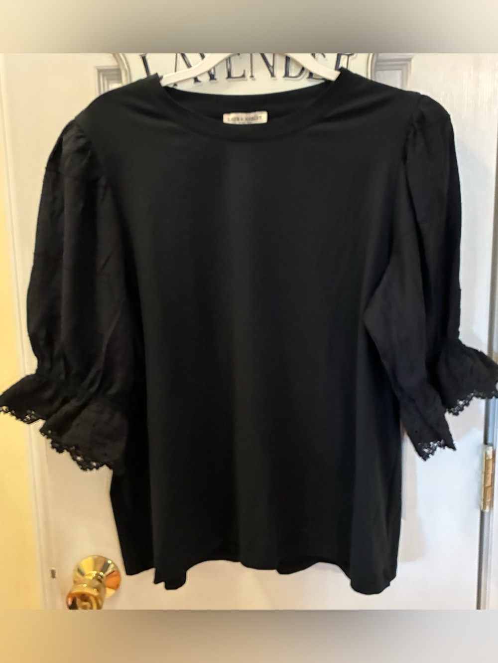 Laura Ashley Black Puff Sleeve Lace Cuff Top
